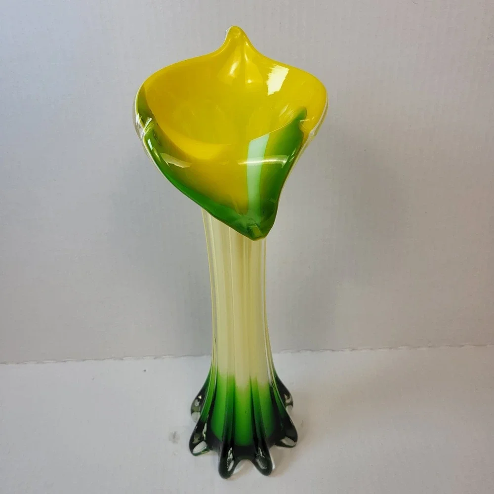 Vintage Pier 1 Jack-in-the-Pulpit Calla Lily Vase Hand Blown Art Glass MCM